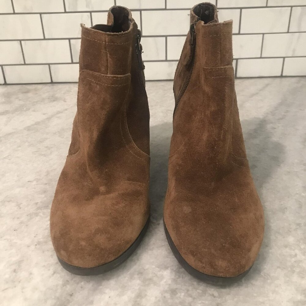 Franco Sarto Boots Womens Size 9 Brown Suede Warrick Wedge Ankle Booties Buckle - Picture 3 of 11